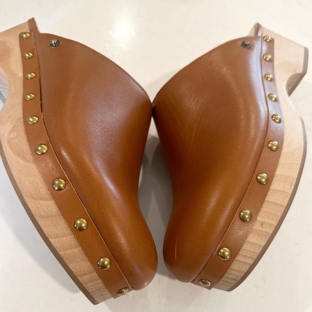 J. Crew Tan Leather Studded Clogs